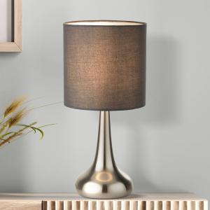 Stolová lampa Neraiah, sivá/strieborná, textil, 34 cm, stmievateľné