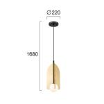 Závesné svietidlo Fedora, Ø 22 cm, zlatá, kov/sklo