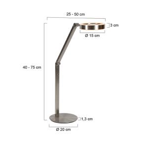 stolová LED lampa Ringlux, oceľová farba, kov, 2 700 K, stmievač