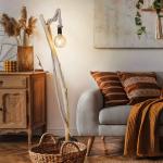 Stojacia lampa Nerida, svetlo hnedé, drevo/konope, výška 150 cm