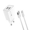 Sturdo adaptér 2,1A 2x USB-A + Lightning kábel - biely