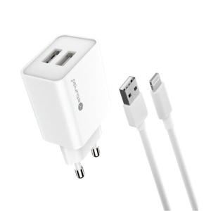 Sturdo adaptér 2,1A 2x USB-A + Lightning kábel - biely