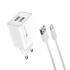 Sturdo adaptér 2,1A 2x USB-A + Lightning kábel - biely