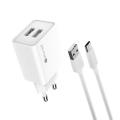 Sturdo adaptér 2,1A 2x USB-A + USB-C kábel - biely