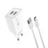 Sturdo adaptér 2,1A 2x USB-A + USB-C kábel - biely