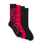 HUGO - ponožky 4PACK modern red & black / logo HUGO v darčekovom balení