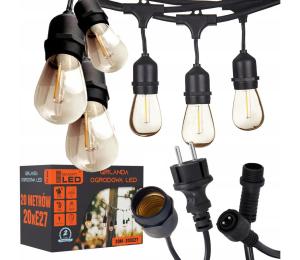 SmartLED LED vonkajší dekoratívny svetelný reťazec 20xE27/1W/230V 20,94 m IP44 čierna 4536