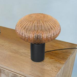 Stolová lampa Bloeba, Ø 30 cm čierna/jantárová, sklo