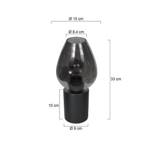 Stolová lampa Bloeba, čierna/dymovo sivá, Ø 15 cm, sklenená kvapka