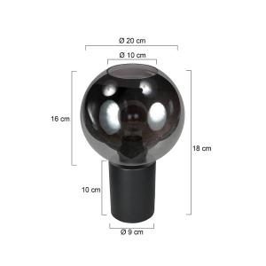 Stolová lampa Bloeba, čierna/dymovo sivá, Ø 20 cm, sklenená guľa