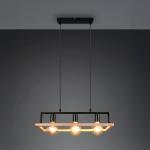 Závesné svietidlo Bano, drevo/čierna, dĺžka 58 cm, kov, 3-pl.