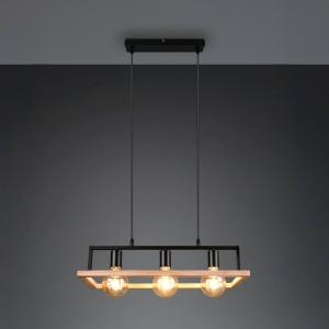 Závesné svietidlo Bano, drevo/čierna, dĺžka 58 cm, kov, 3-pl.