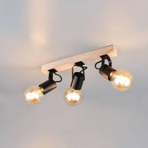 Stropné svietidlo Lynar, čierne, drevo, kov, dĺžka 42 cm, 3-pl.