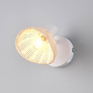 Nástenné svetlo Calvi, biele, prírodný ratan, Ø 13 cm, vypínač