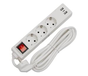 Predlžovací kábel s vypínačom 3Z+2xUSB-A+1xUSB-C 3m SCHUKO biela FL3G3WUSB