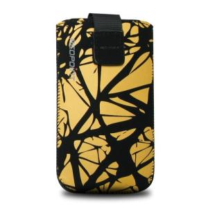 Univerzálne púzdro FIXED Velvet, mikroplyš, motív Yellow Cracks, veľkosť XL