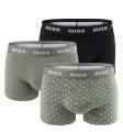 HUGO - boxerky 3PACK cotton stretch olive & black tones / palm