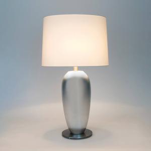Stolová lampa LAMBDA OVAL, strieborná/ecru, výška 77 cm, keramika, E27