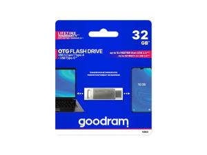 GOODRAM USB + USB C flash disk 32 GB strieborný
