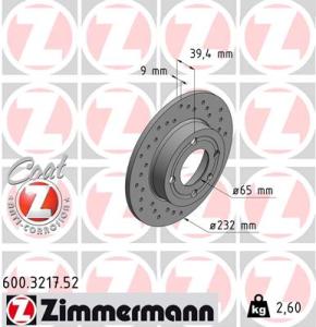 ZIMMERMANN Brzdový kotúč 600321752