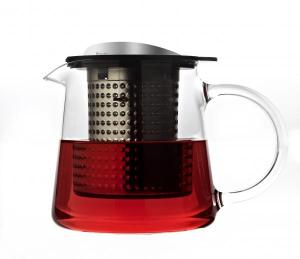 Sklenená kanvica na čaj FINUM Tea Control ™ 0,4 L, čierna / nerez, s podložkou
