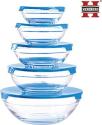 Sada 5 sklenených misiek s vekom Herzberg HG-5007, modrá