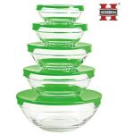 Sada 5 sklenených misiek s vekom Herzberg HG-5007, zelená