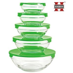 Sada 5 sklenených misiek s vekom Herzberg HG-5007, zelená