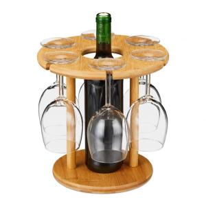 Bambusový stojan na víno a 6 pohárov RD1069