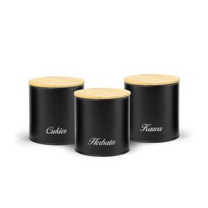Sada 3 vzduchotesných dóz s bambusovými viečkami, čierna
