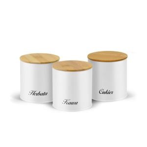 Sada 3 vzduchotesných dóz s bambusovými viečkami, biela