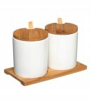 Sada keramických nádob s bambusovými viečkami 5Five 9612, biela