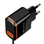 Canyon CNE-CHA042BO, univerzálna nabíjačka do steny, 1x USB, 5V/2.1A, integrovaný kábel 1m s konektorom USB-C, čierna CNE-CHA042BO