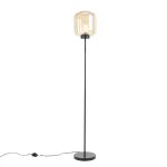 Dizajnová stojaca lampa čierna s jantárovým sklom - Qara
