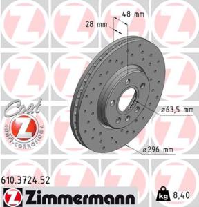 ZIMMERMANN Brzdový kotúč 610372452