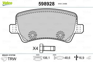 VALEO Sada brzdových platničiek kotúčovej brzdy 598928