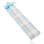 Károvaná krabička na retiazku a hodinky, mašľa z lesklej svetlomodrej stuhy Y28.10