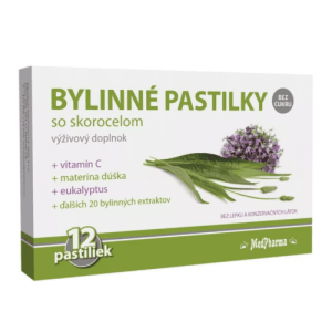 MEDPHARMA Bylinné pastilky bez cukru so skorocelom materina dúška vitamín C 1x12 ks