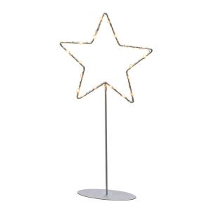 Stojaca kovová LED hviezda striebro s podstavcom