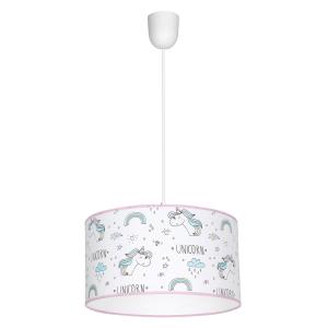 Závesná lampa Unicorn, biela, motív jednorožca