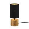 Stolová lampa Woody, drevo/textil, valec, čierna