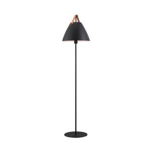 Stojacia lampa Strap z kovu, kožená páska, čierna